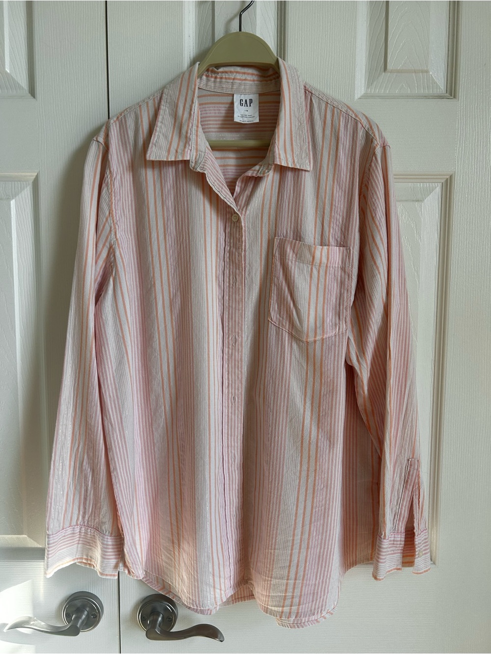 GAP Women's Pink & White Striped Button-Down Shirt